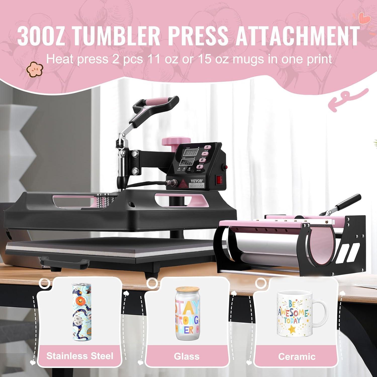 image:imageVEVOR 8 in 1 Heat Press Machine 15x15 Inch 360 Swing Away Tshirt Press Digital Professional Sublimation Heat Transfer for T Shirts Hat Cap Mug PlatePink
