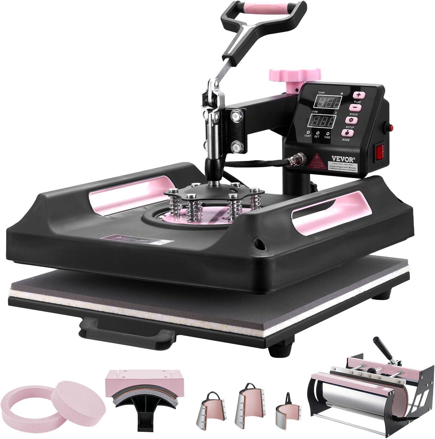 image:imageVEVOR 8 in 1 Heat Press Machine 15x15 Inch 360 Swing Away Tshirt Press Digital Professional Sublimation Heat Transfer for T Shirts Hat Cap Mug PlatePink
