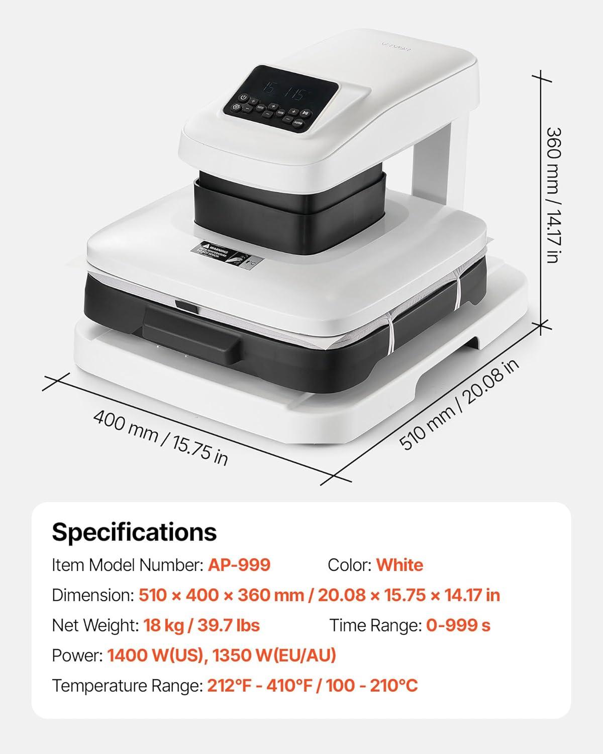image:imageVEVOR Auto Heat Press Machine 15 x 15 inch TShirt Press Machine with Auto Release and Adjustable Pressure Digital Display Rapid Heating for Sublimation Vinyl Heat Transfer Projects WhiteWhite