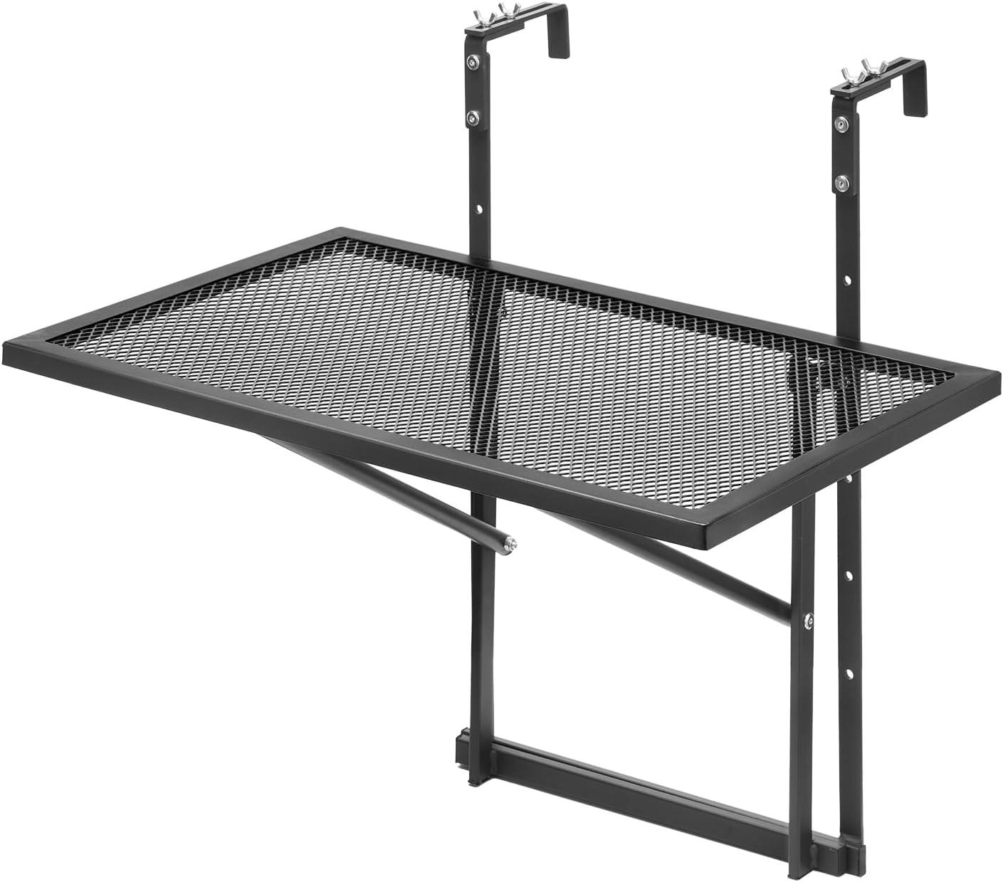 image:imageVEVOR Balcony Hanging Table 24 x 16 inch Metal Folding Bar Table Outdoor Balcony Railing Table 5Level Adjustable Fits Railings 1 to 47 Black Stainless Steel