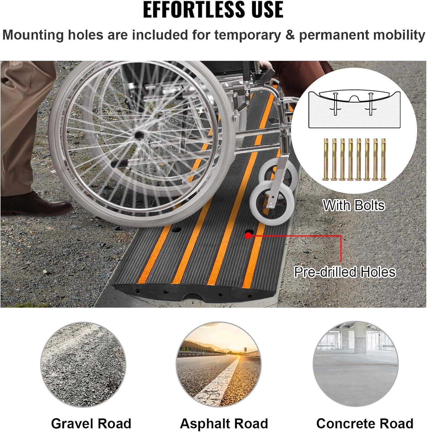 image:imageVEVOR Car Driveway Rubber Curb Ramp 2 Pack 488inchLong Heavy Duty Low Profile Slope Ramps 26 Rise 33069 lbs Load Capacity Reflective Safety Strips for Vehicles RVs and Wheelchairs1Pack484inlong