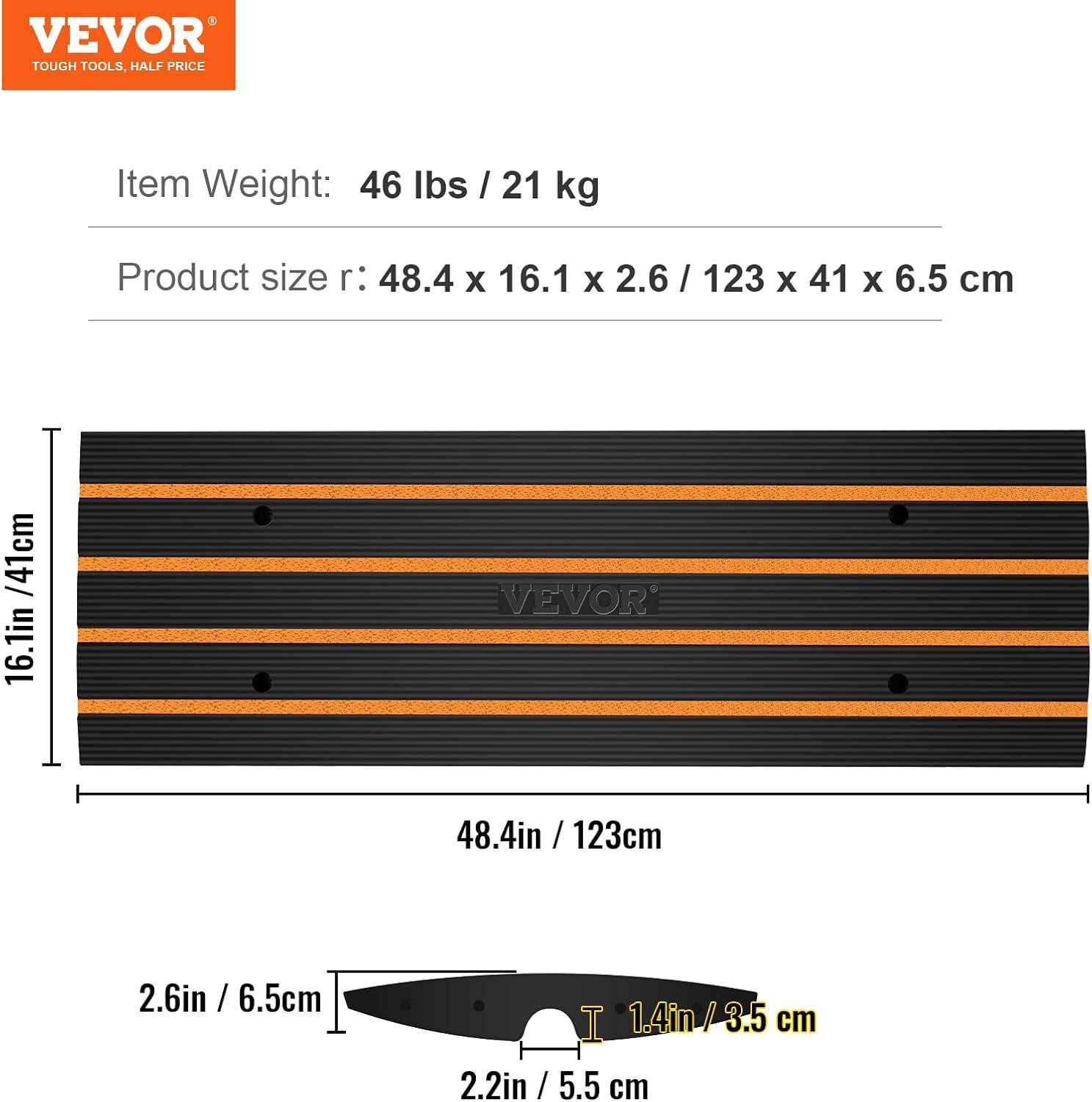 image:imageVEVOR Car Driveway Rubber Curb Ramp 2 Pack 488inchLong Heavy Duty Low Profile Slope Ramps 26 Rise 33069 lbs Load Capacity Reflective Safety Strips for Vehicles RVs and Wheelchairs1Pack484inlong