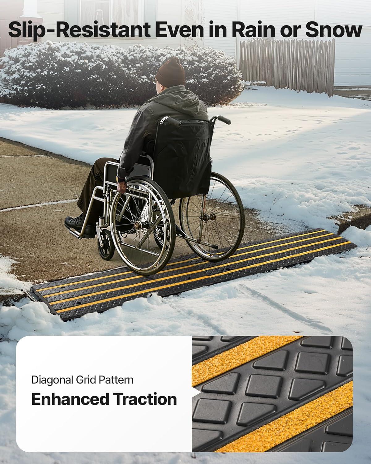 image:imageVEVOR Car Driveway Rubber Curb Ramp 2 Pack 488inchLong Heavy Duty Low Profile Slope Ramps 26 Rise 33069 lbs Load Capacity Reflective Safety Strips for Vehicles RVs and Wheelchairs3Pack4FTlong