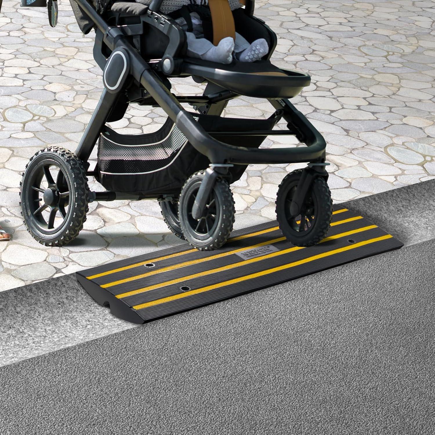 image:imageVEVOR Car Driveway Rubber Curb Ramp 2 Pack 488inchLong Heavy Duty Low Profile Slope Ramps 26 Rise 33069 lbs Load Capacity Reflective Safety Strips for Vehicles RVs and Wheelchairs1Pack484inlong
