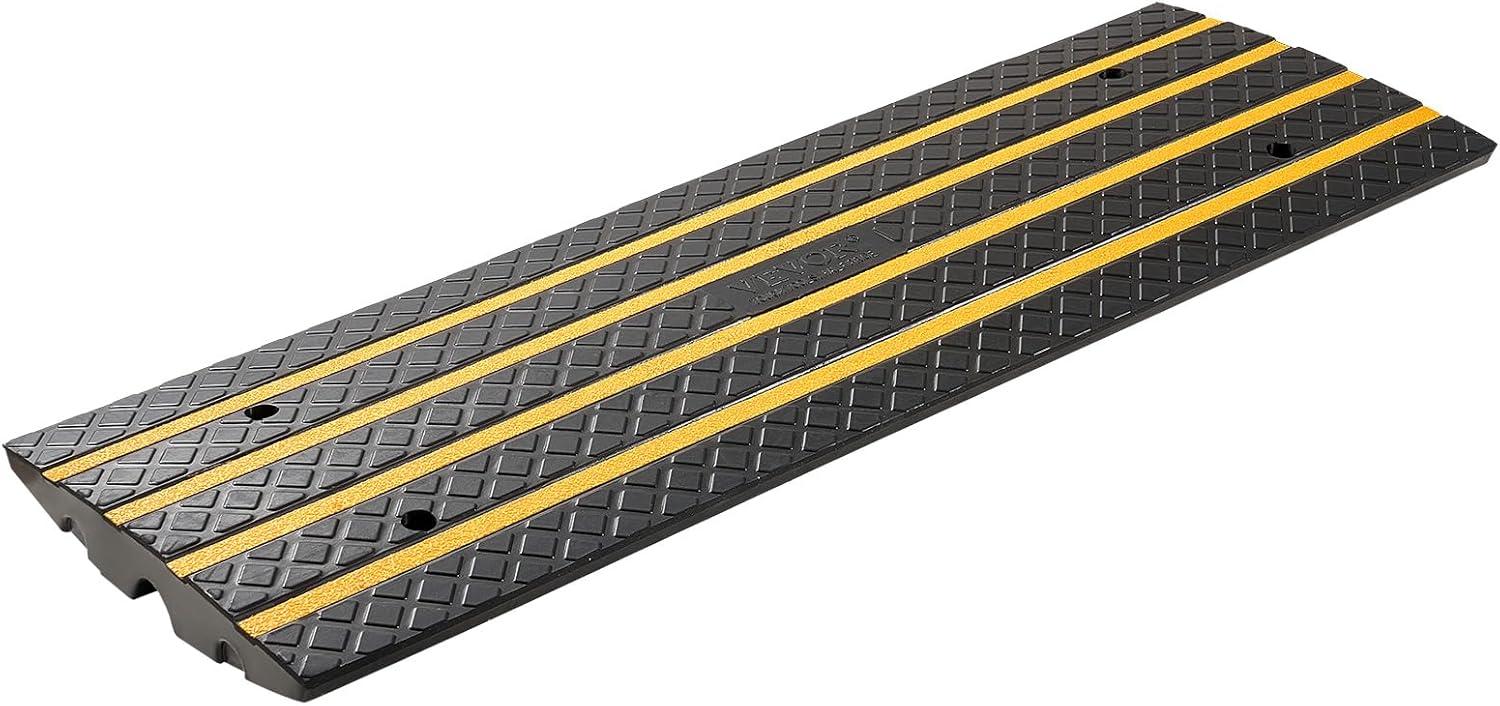 image:imageVEVOR Car Driveway Rubber Curb Ramp 2 Pack 488inchLong Heavy Duty Low Profile Slope Ramps 26 Rise 33069 lbs Load Capacity Reflective Safety Strips for Vehicles RVs and Wheelchairs1Pack4FTlong