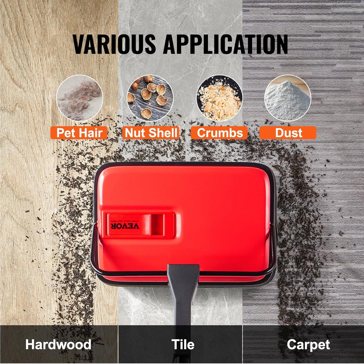 image:imageVEVOR Carpet Sweeper 787 in Sweeping Paths Floor Sweeper Manual Non Electric 300 ml Dustbin Capacity with Comb for Home Office Rugs Hardwood Surfaces Wood Floors Laminate Cleans Dust Pet HairRed