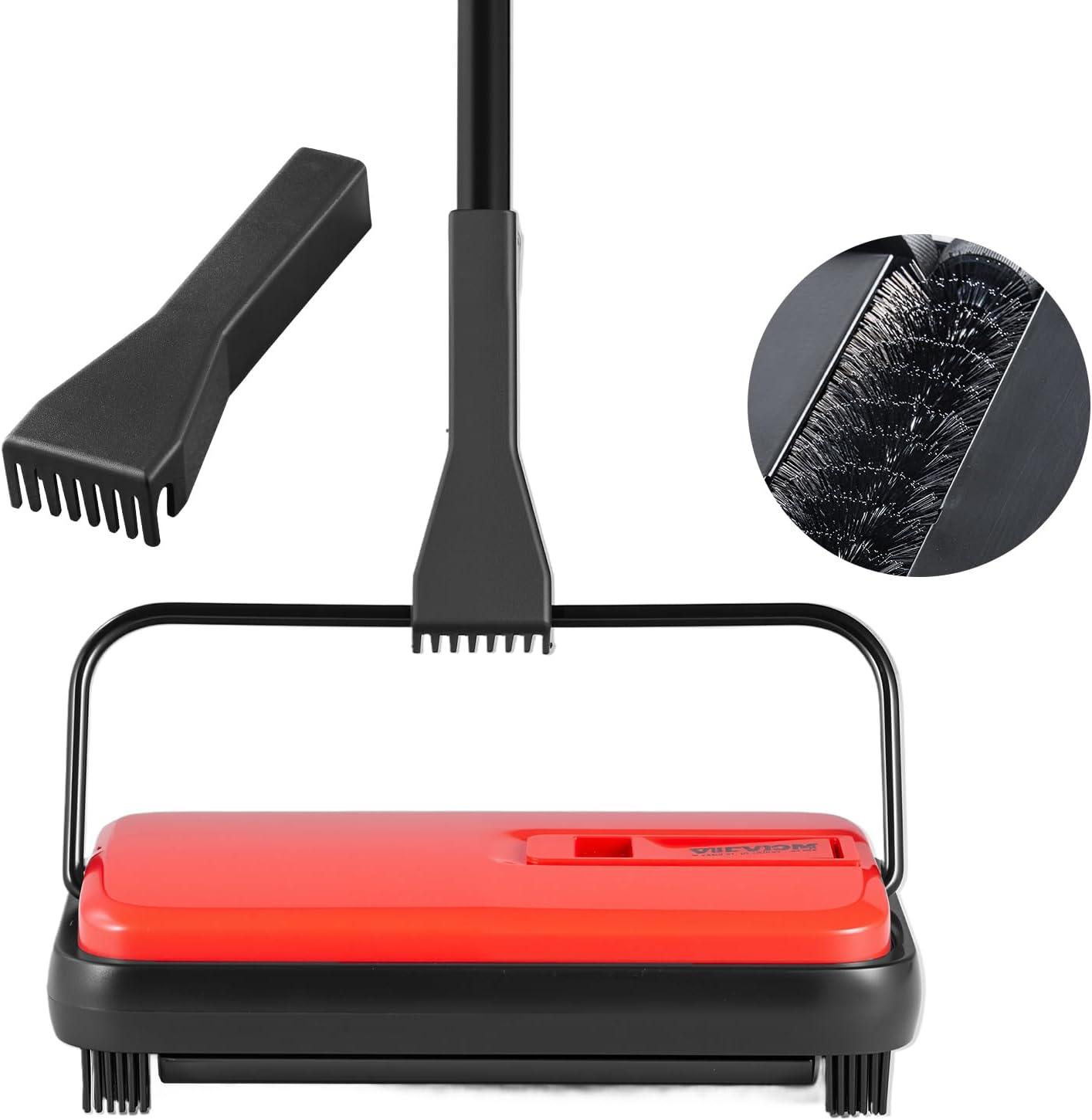 image:imageVEVOR Carpet Sweeper 787 in Sweeping Paths Floor Sweeper Manual Non Electric 300 ml Dustbin Capacity with Comb for Home Office Rugs Hardwood Surfaces Wood Floors Laminate Cleans Dust Pet HairRed