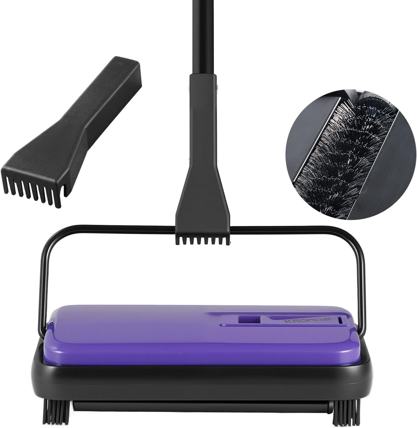 image:imageVEVOR Carpet Sweeper 787 in Sweeping Paths Floor Sweeper Manual Non Electric 300 ml Dustbin Capacity with Comb for Home Office Rugs Hardwood Surfaces Wood Floors Laminate Cleans Dust Pet HairPurple