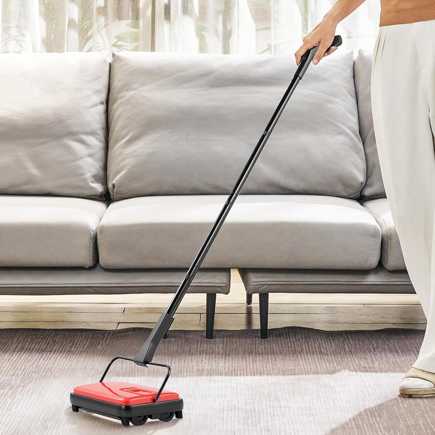 image:imageVEVOR Carpet Sweeper 787 in Sweeping Paths Floor Sweeper Manual Non Electric 300 ml Dustbin Capacity with Comb for Home Office Rugs Hardwood Surfaces Wood Floors Laminate Cleans Dust Pet HairRed