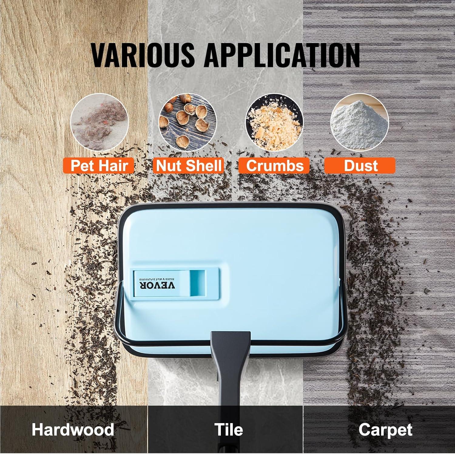 image:imageVEVOR Carpet Sweeper 787 in Sweeping Paths Floor Sweeper Manual Non Electric 300 ml Dustbin Capacity with Comb for Home Office Rugs Hardwood Surfaces Wood Floors Laminate Cleans Dust Pet HairBlue