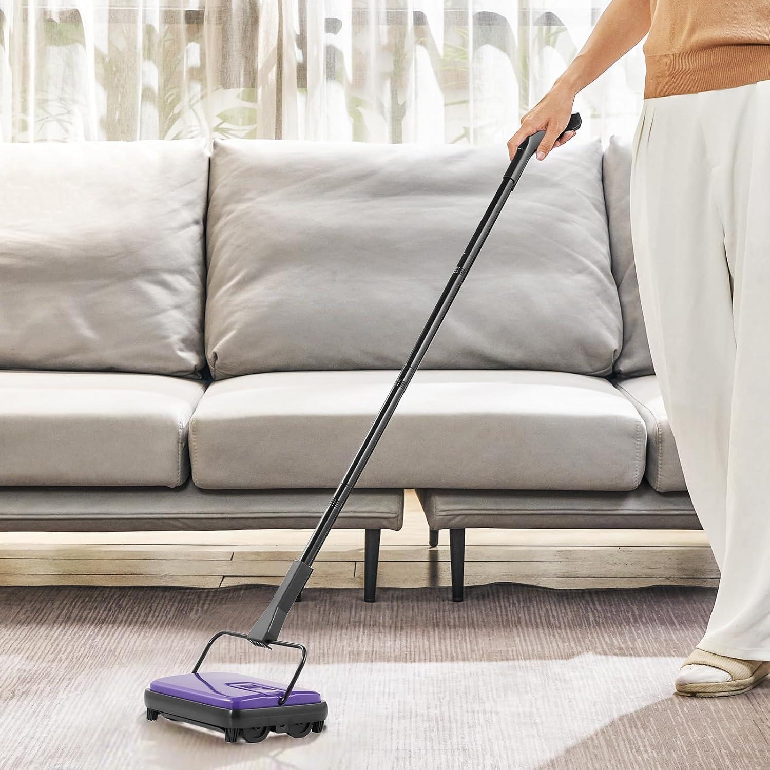 image:imageVEVOR Carpet Sweeper 787 in Sweeping Paths Floor Sweeper Manual Non Electric 300 ml Dustbin Capacity with Comb for Home Office Rugs Hardwood Surfaces Wood Floors Laminate Cleans Dust Pet HairPurple