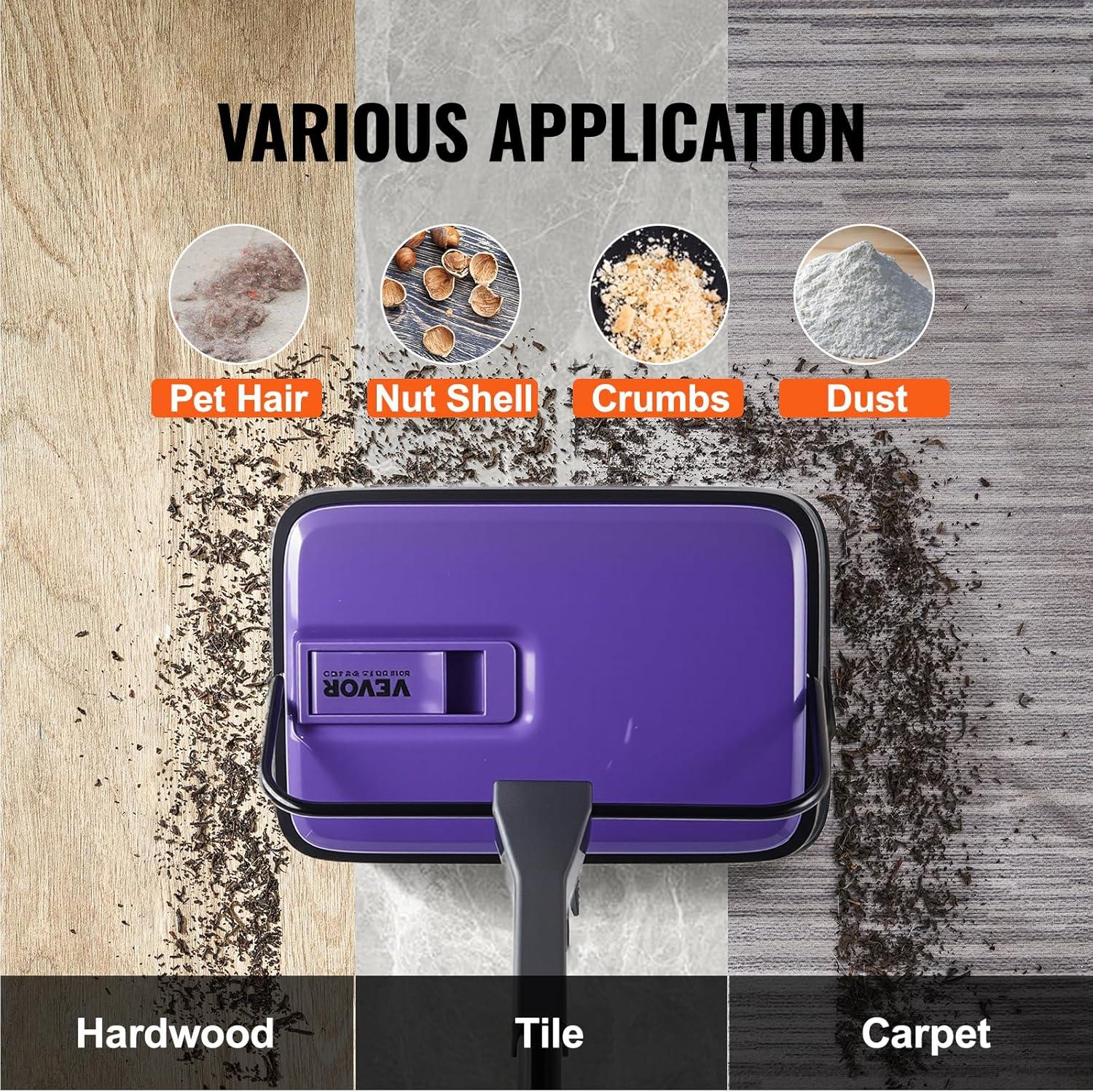 image:imageVEVOR Carpet Sweeper 787 in Sweeping Paths Floor Sweeper Manual Non Electric 300 ml Dustbin Capacity with Comb for Home Office Rugs Hardwood Surfaces Wood Floors Laminate Cleans Dust Pet HairPurple