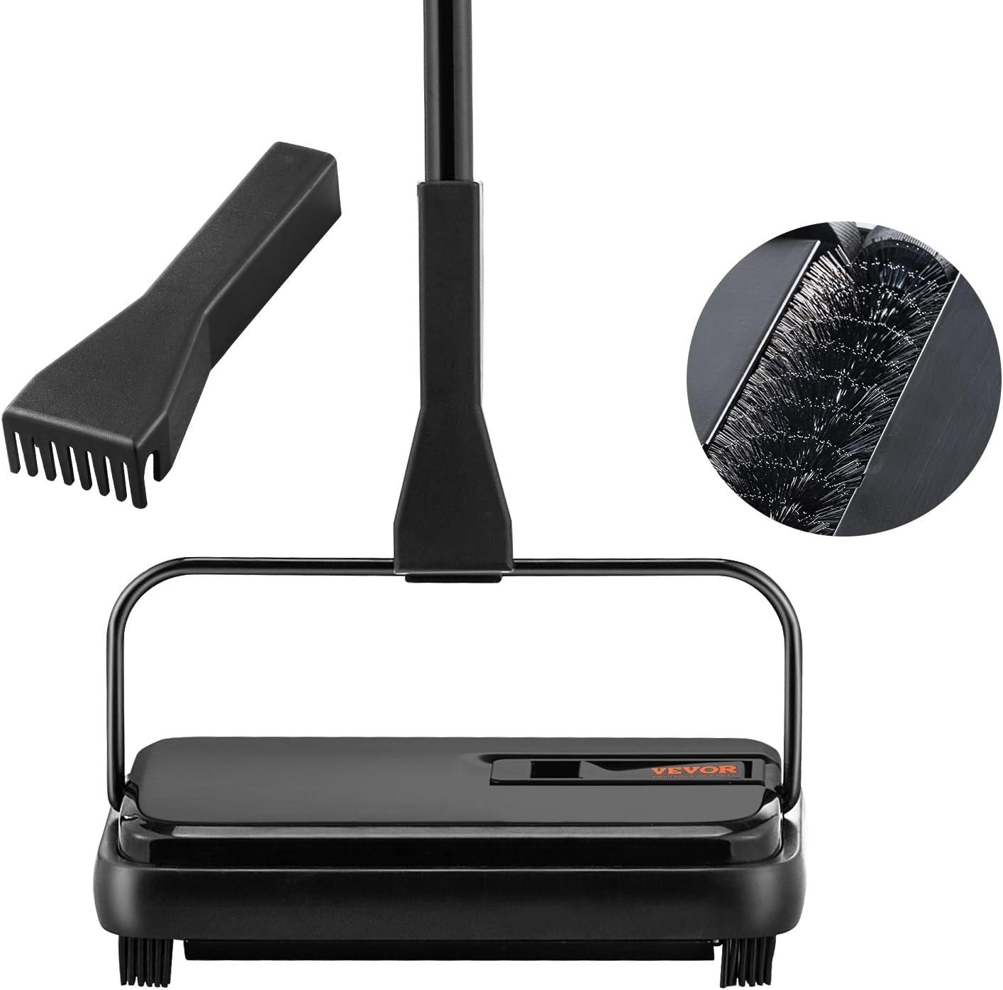 image:imageVEVOR Carpet Sweeper 787 in Sweeping Paths Floor Sweeper Manual Non Electric 300 ml Dustbin Capacity with Comb for Home Office Rugs Hardwood Surfaces Wood Floors Laminate Cleans Dust Pet HairBlack