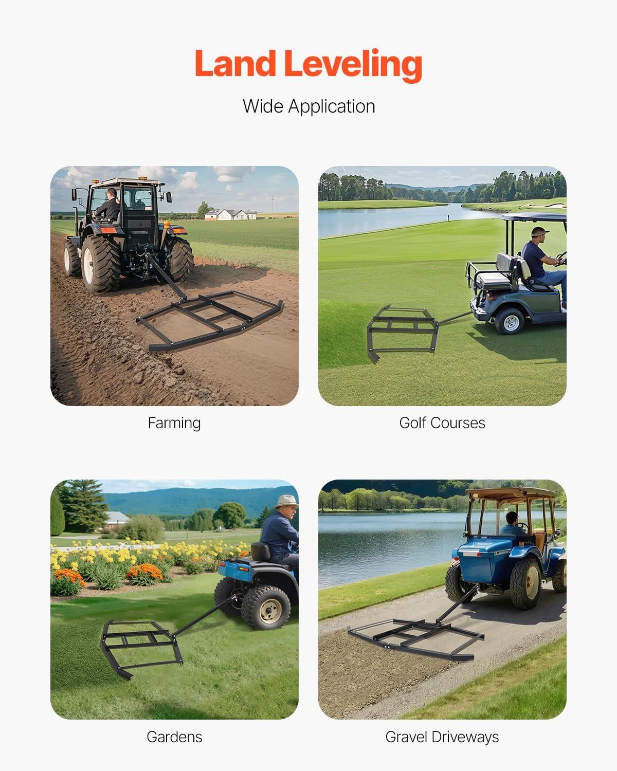 image:imageVEVOR Drag Harrow 66 Width Tow Behind Drag Harrow Q235 Steel Driveway Grader with Adjustable Bars amp Pin Hitch Support up to 50 lbs Tractor Driveway Harrow for ATVs UTVs Garden Lawn Tractors74 in