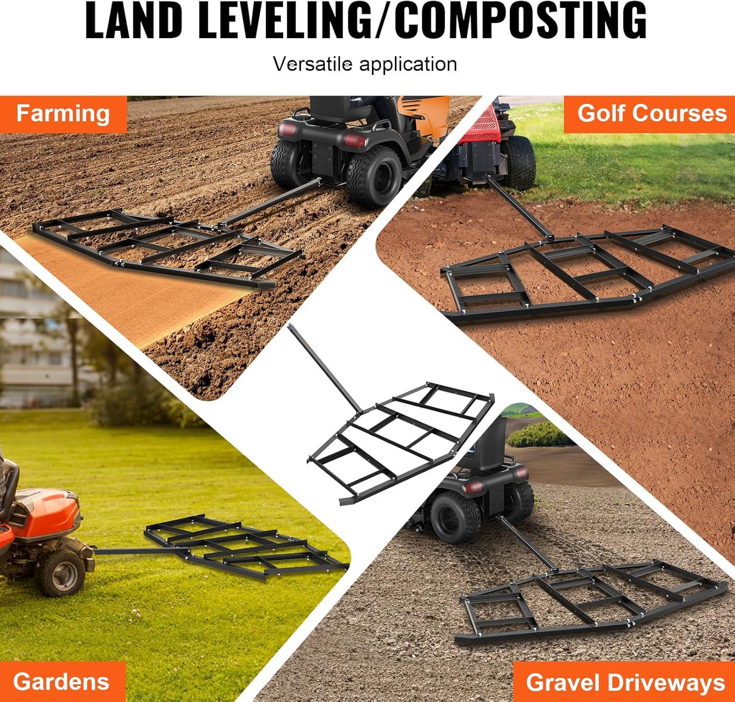 image:imageVEVOR Drag Harrow 66 Width Tow Behind Drag Harrow Q235 Steel Driveway Grader with Adjustable Bars amp Pin Hitch Support up to 50 lbs Tractor Driveway Harrow for ATVs UTVs Garden Lawn Tractors84