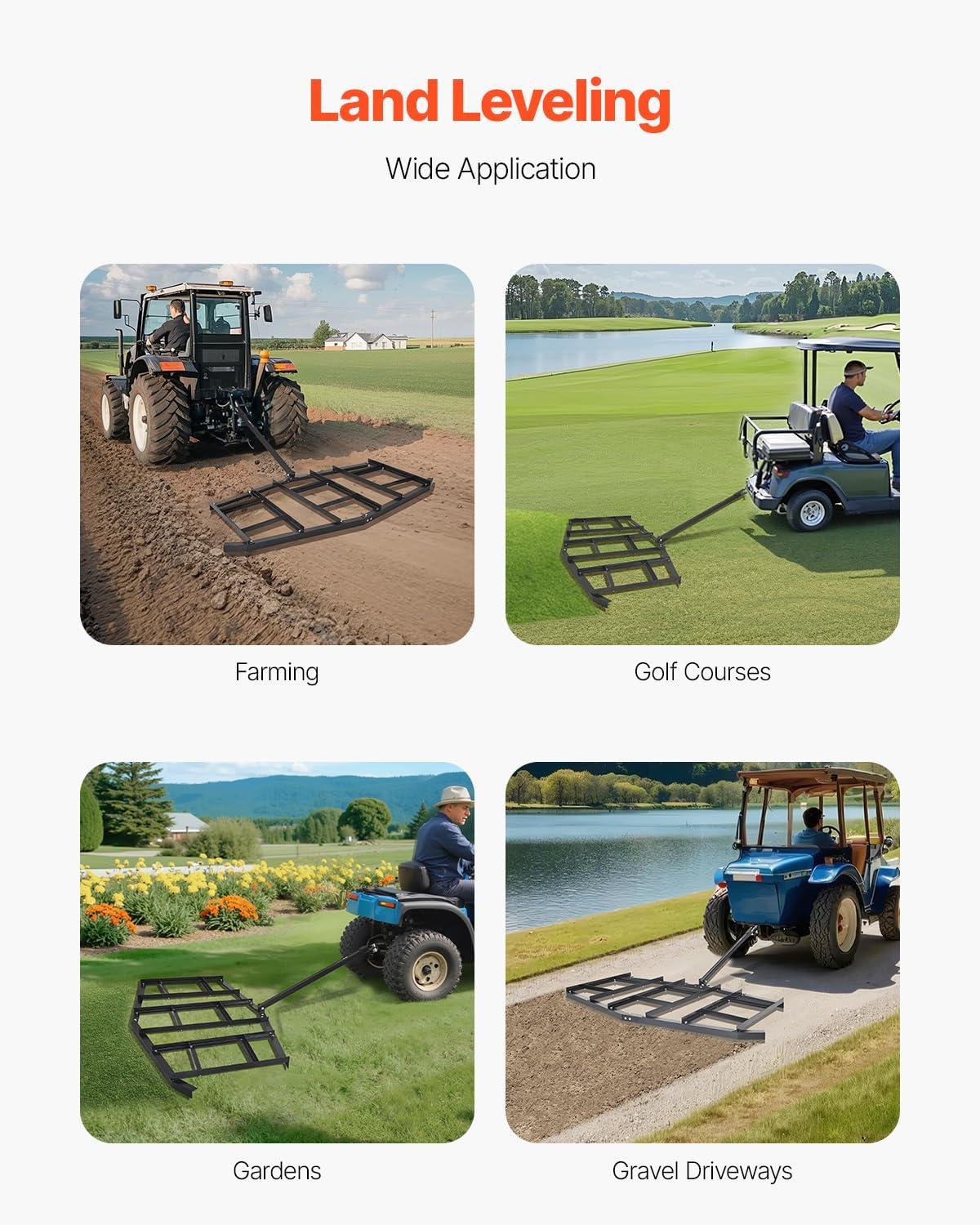 image:imageVEVOR Drag Harrow 66 Width Tow Behind Drag Harrow Q235 Steel Driveway Grader with Adjustable Bars amp Pin Hitch Support up to 50 lbs Tractor Driveway Harrow for ATVs UTVs Garden Lawn Tractors84 in