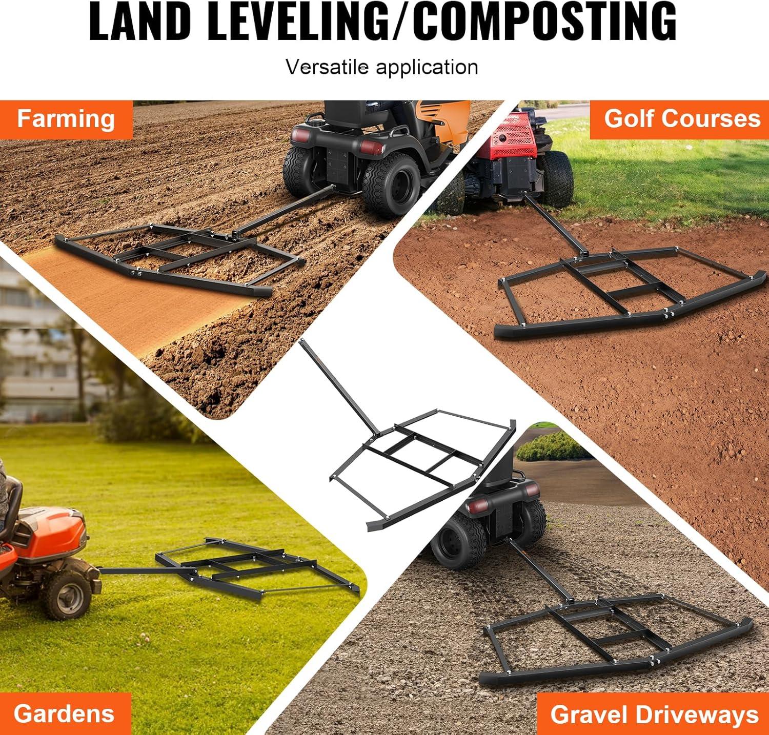 image:imageVEVOR Drag Harrow 66 Width Tow Behind Drag Harrow Q235 Steel Driveway Grader with Adjustable Bars amp Pin Hitch Support up to 50 lbs Tractor Driveway Harrow for ATVs UTVs Garden Lawn Tractors766