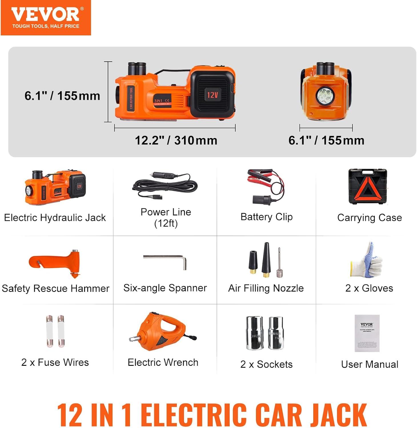 image:imageVEVOR Electric Car Jack 5 Ton11023 LBS Hydraulic Jack Lift with Electric Impact Wrench Builtin Inflatable Pump and LED Light for SUV MPV Sedan Truck Change Tires Garage Repair5T with Wrench