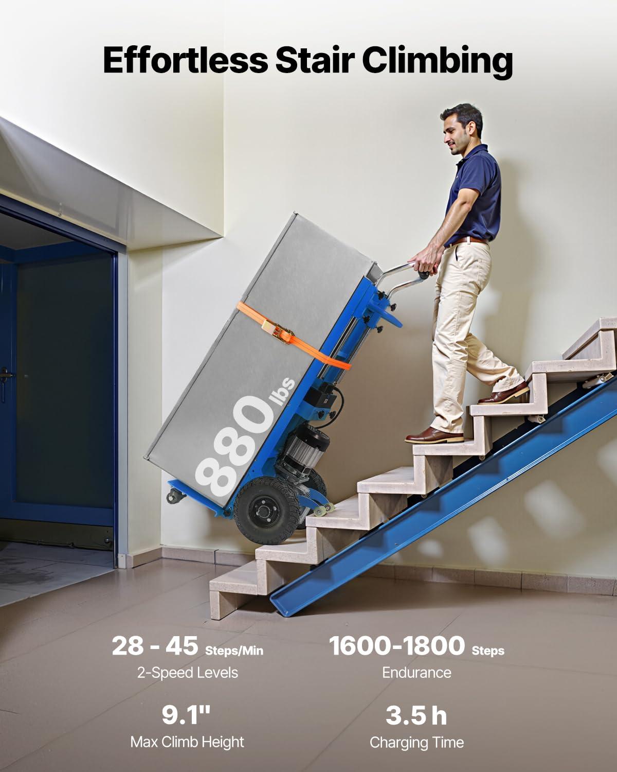 image:imageVEVOR Electric Stair Climbing Dolly 880lbs Electric Stair Climbing Hand Trucks with 1575in Rope amp Extendable Handle Heavy Duty Stair Climber for Warehouse Logistics Moving FurnitureBlueBlue