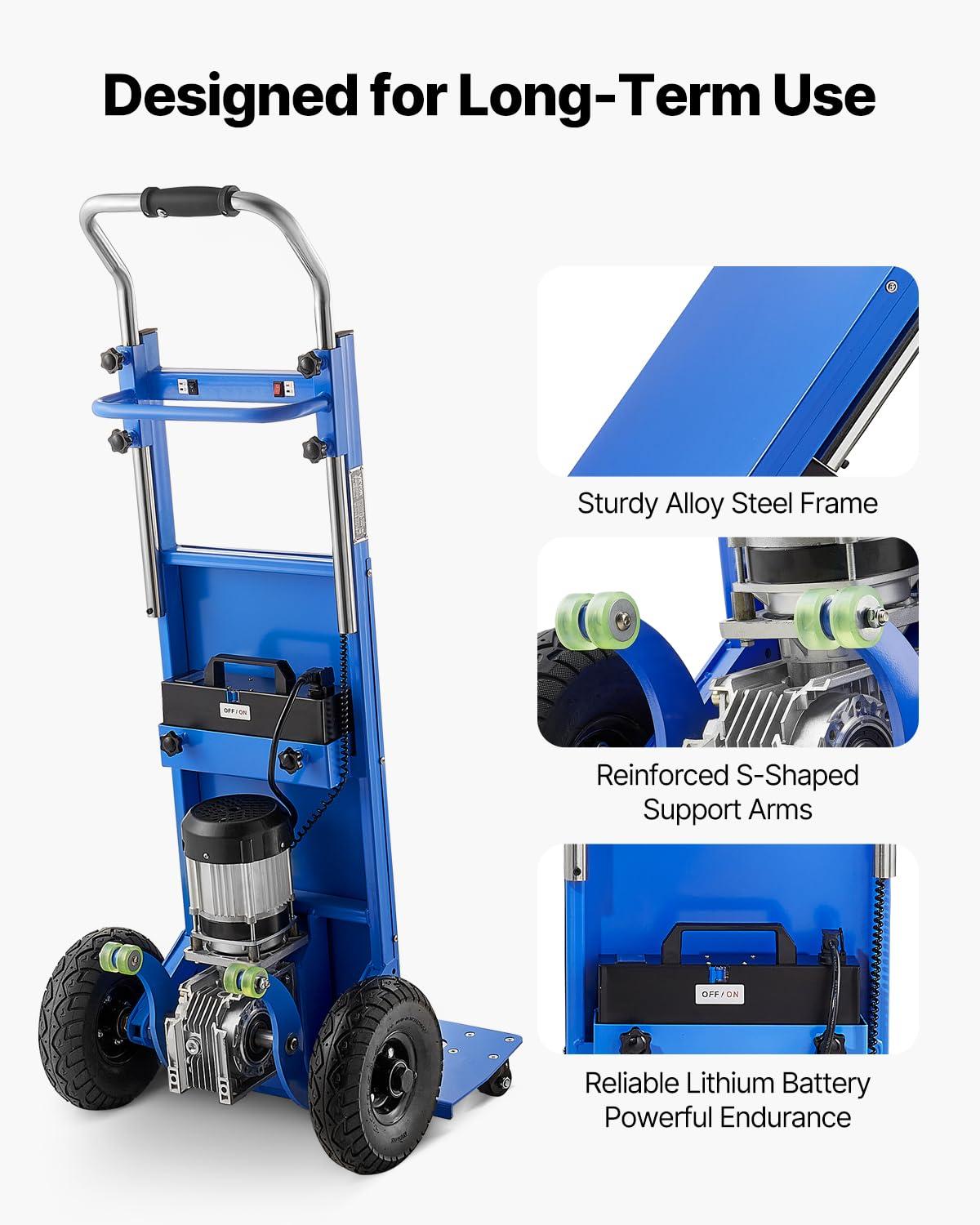 image:imageVEVOR Electric Stair Climbing Dolly 880lbs Electric Stair Climbing Hand Trucks with 1575in Rope amp Extendable Handle Heavy Duty Stair Climber for Warehouse Logistics Moving FurnitureBlueBlue
