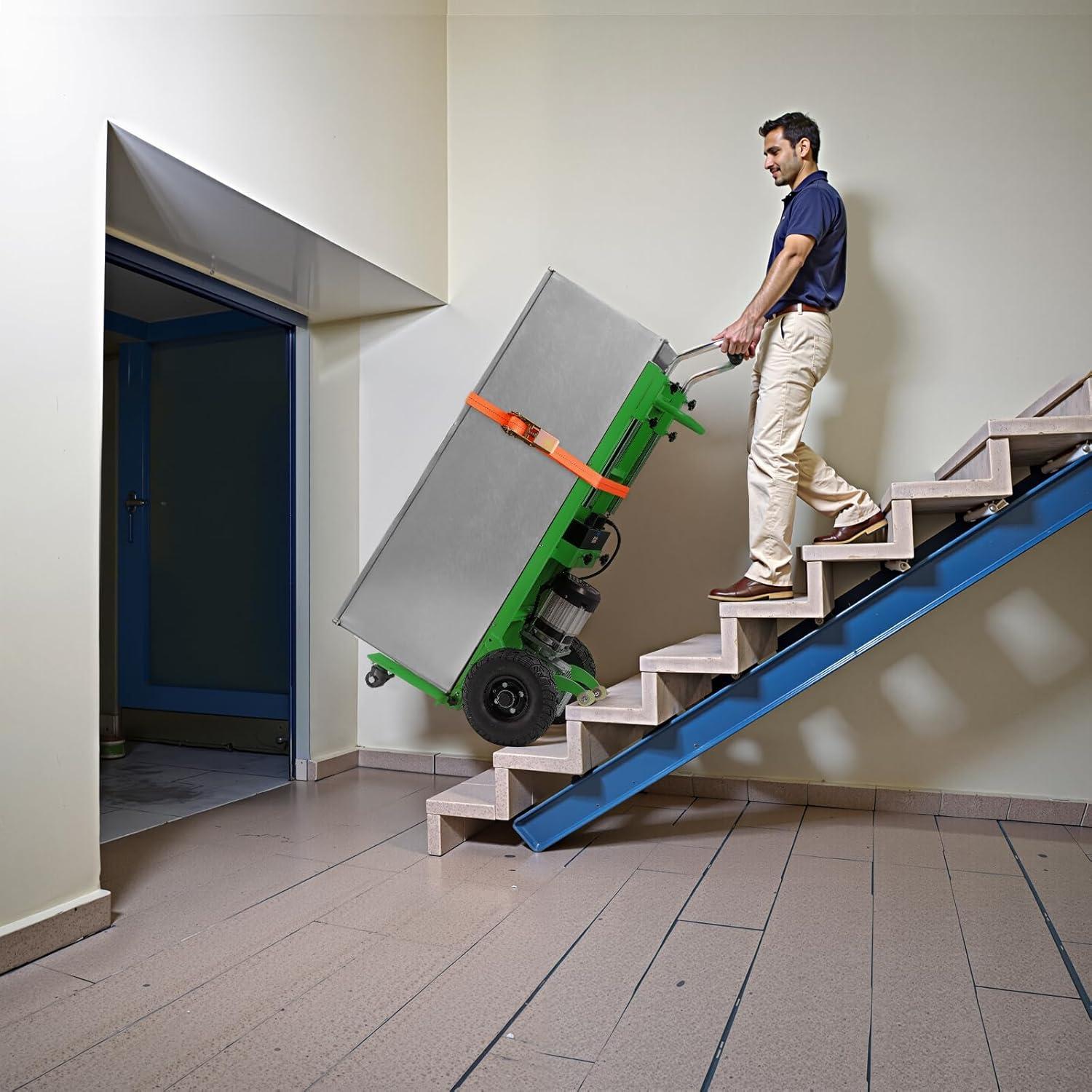 image:imageVEVOR Electric Stair Climbing Dolly 880lbs Electric Stair Climbing Hand Trucks with 1575in Rope amp Extendable Handle Heavy Duty Stair Climber for Warehouse Logistics Moving FurnitureBlueGreen