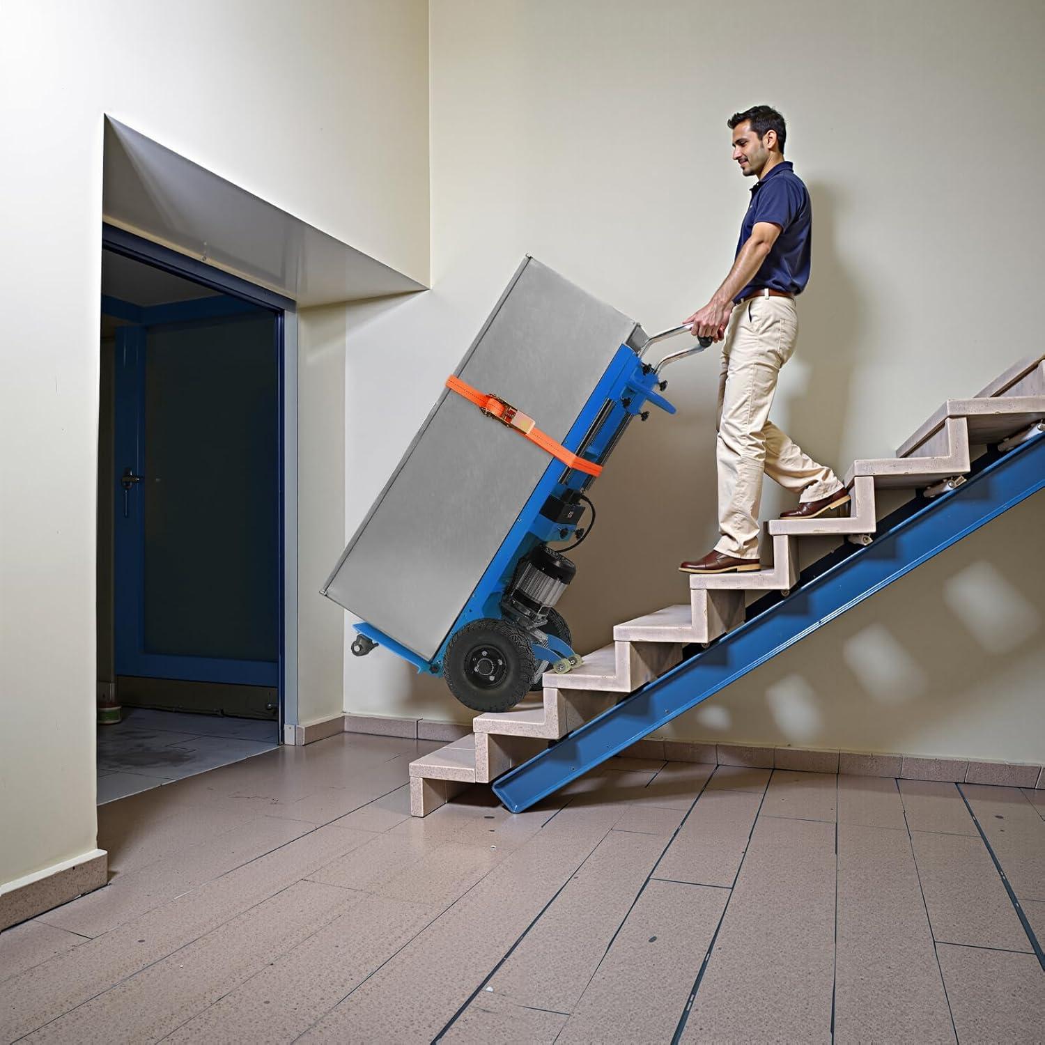 image:imageVEVOR Electric Stair Climbing Dolly 880lbs Electric Stair Climbing Hand Trucks with 1575in Rope amp Extendable Handle Heavy Duty Stair Climber for Warehouse Logistics Moving FurnitureBlueBlue