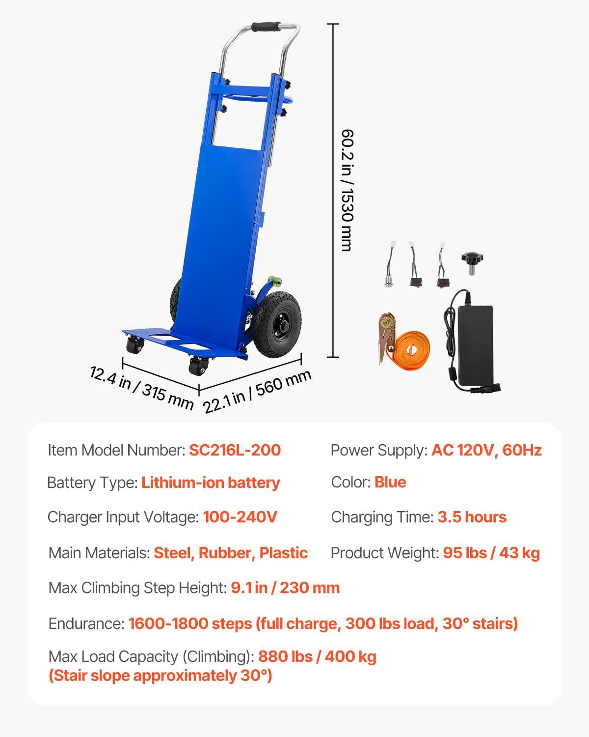 image:imageVEVOR Electric Stair Climbing Dolly 880lbs Electric Stair Climbing Hand Trucks with 1575in Rope amp Extendable Handle Heavy Duty Stair Climber for Warehouse Logistics Moving FurnitureBlueBlue