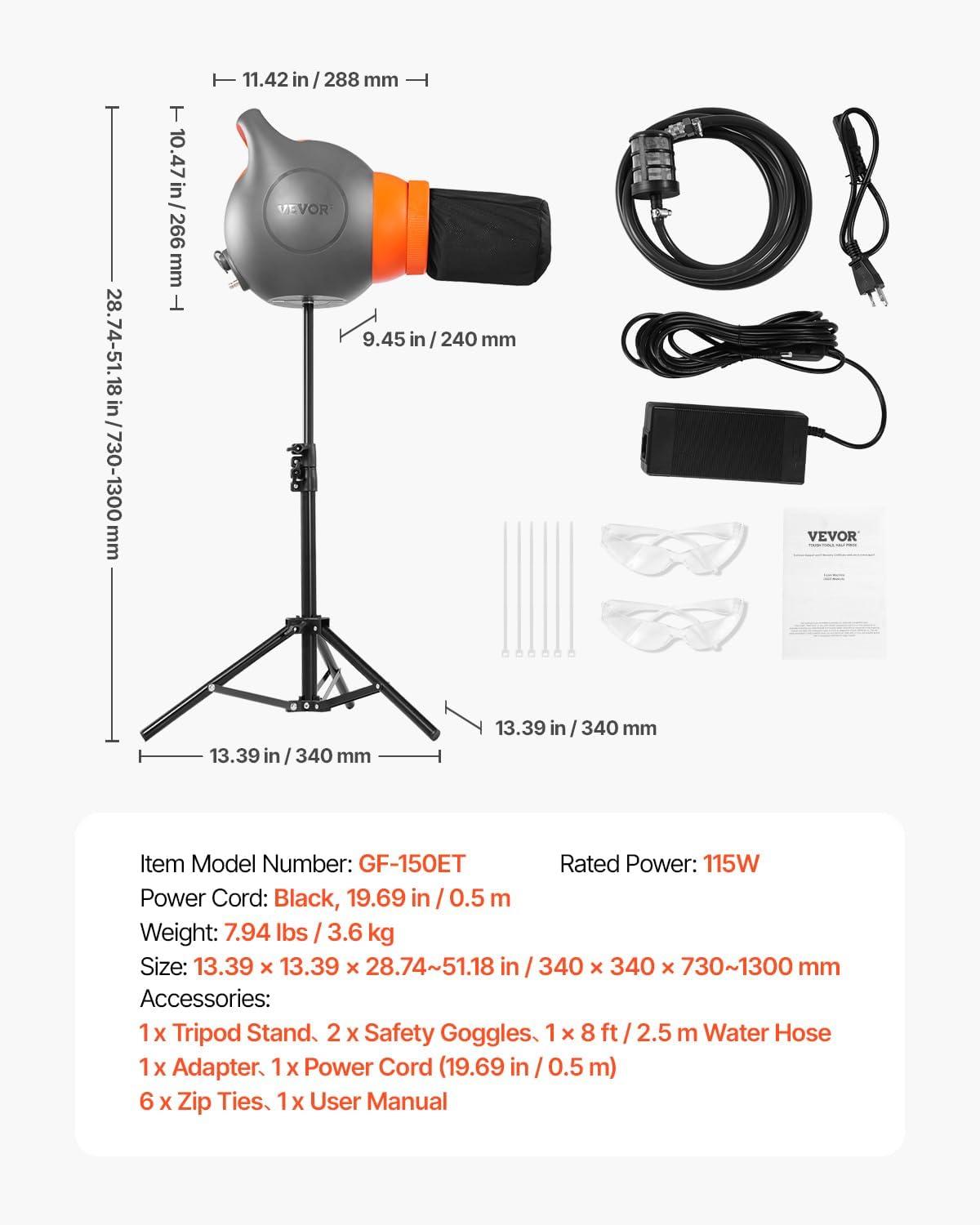 image:imageVEVOR Foam Machine 115 W Party Foam Cannon Portable Foam Maker with a Tripod Stand Powerful Foam Party Machine for Backyard Pool Outdoor Events Birthdays Celebrations and Party Grey amp YellowOrange
