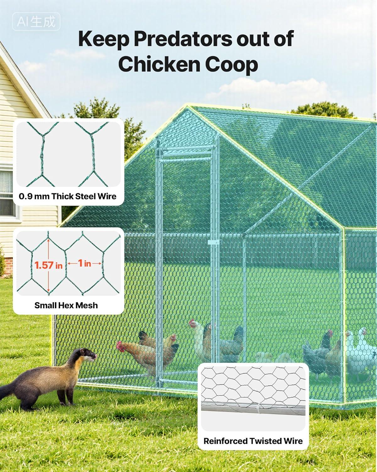 image:imageVEVOR Large Metal Chicken Coop 197x98x65ft Walkin Chicken Runs for Yard with Cover Spire Roof Hen House with Security Lock for Outdoor and Backyard Farm Duck Rabbit Cage Poultry PenSilver Spire Roof