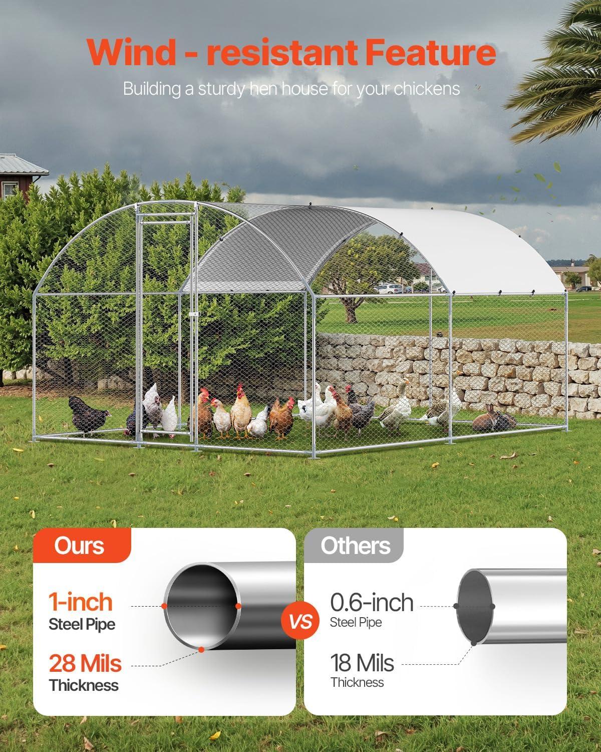 image:imageVEVOR Large Metal Chicken Coop 197x98x65ft Walkin Chicken Runs for Yard with Cover Spire Roof Hen House with Security Lock for Outdoor and Backyard Farm Duck Rabbit Cage Poultry PenSilver Dome Roof