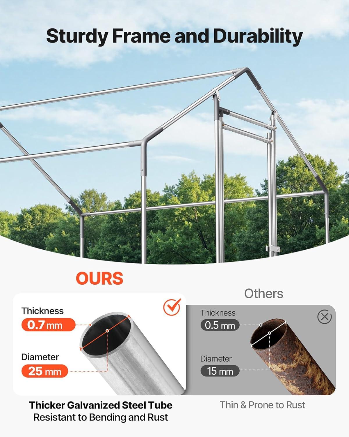 image:imageVEVOR Large Metal Chicken Coop 197x98x65ft Walkin Chicken Runs for Yard with Cover Spire Roof Hen House with Security Lock for Outdoor and Backyard Farm Duck Rabbit Cage Poultry PenSilver Spire Roof