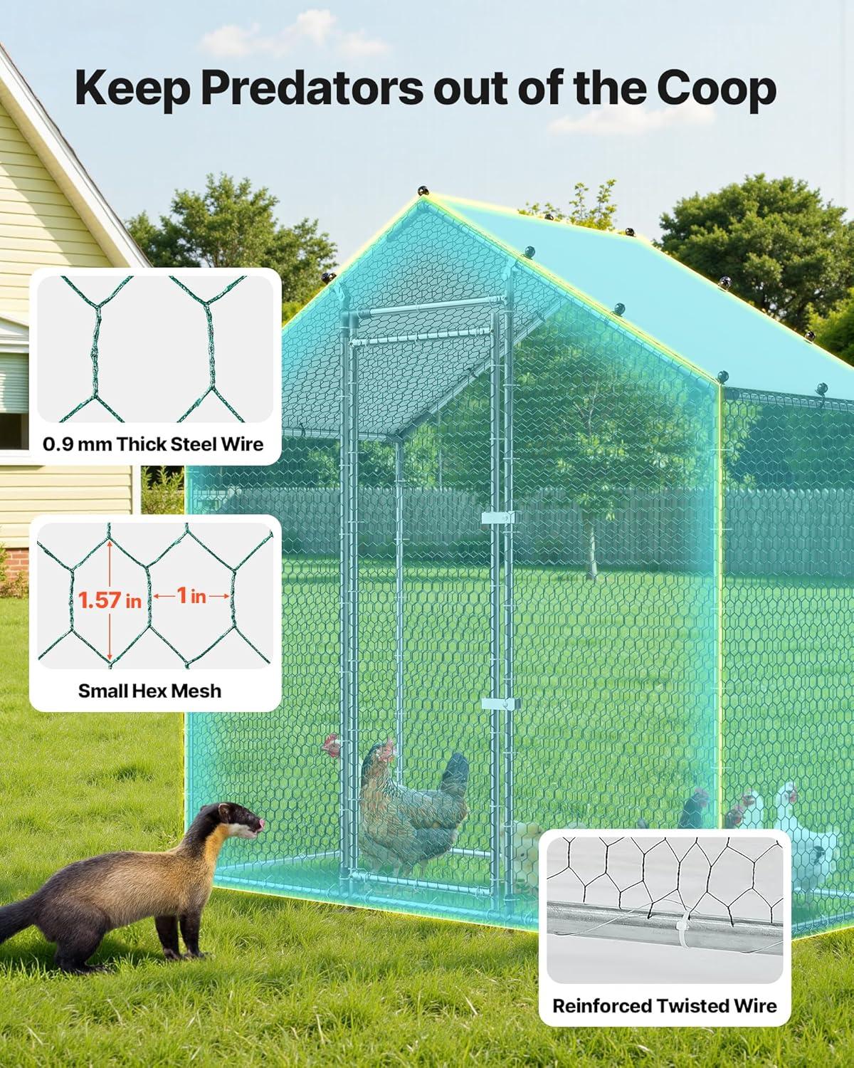 image:imageVEVOR Large Metal Chicken Coop 197x98x65ft Walkin Chicken Runs for Yard with Cover Spire Roof Hen House with Security Lock for Outdoor and Backyard Farm Duck Rabbit Cage Poultry PenBlack Spire Roof