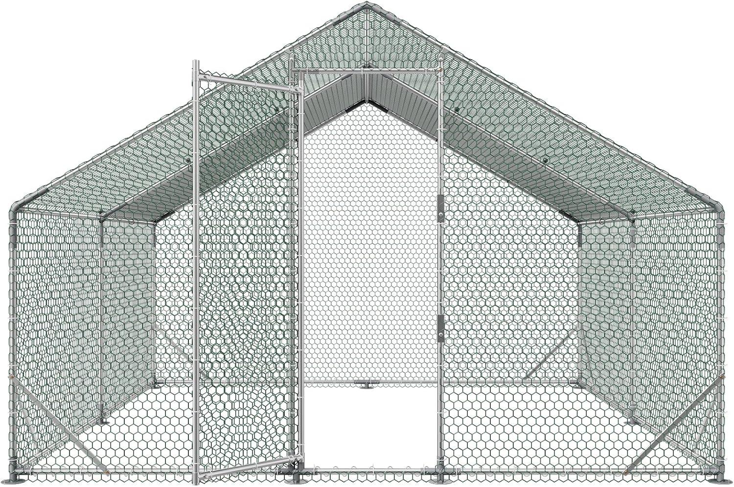 image:imageVEVOR Large Metal Chicken Coop 197x98x65ft Walkin Chicken Runs for Yard with Cover Spire Roof Hen House with Security Lock for Outdoor and Backyard Farm Duck Rabbit Cage Poultry PenSilver Spire Roof