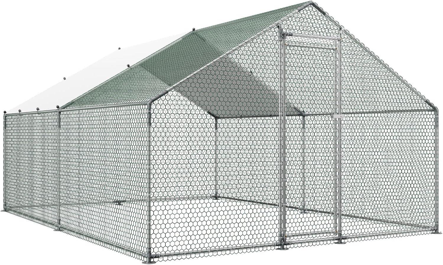 image:imageVEVOR Large Metal Chicken Coop 197x98x65ft Walkin Chicken Runs for Yard with Cover Spire Roof Hen House with Security Lock for Outdoor and Backyard Farm Duck Rabbit Cage Poultry PenSilver Spire Roof