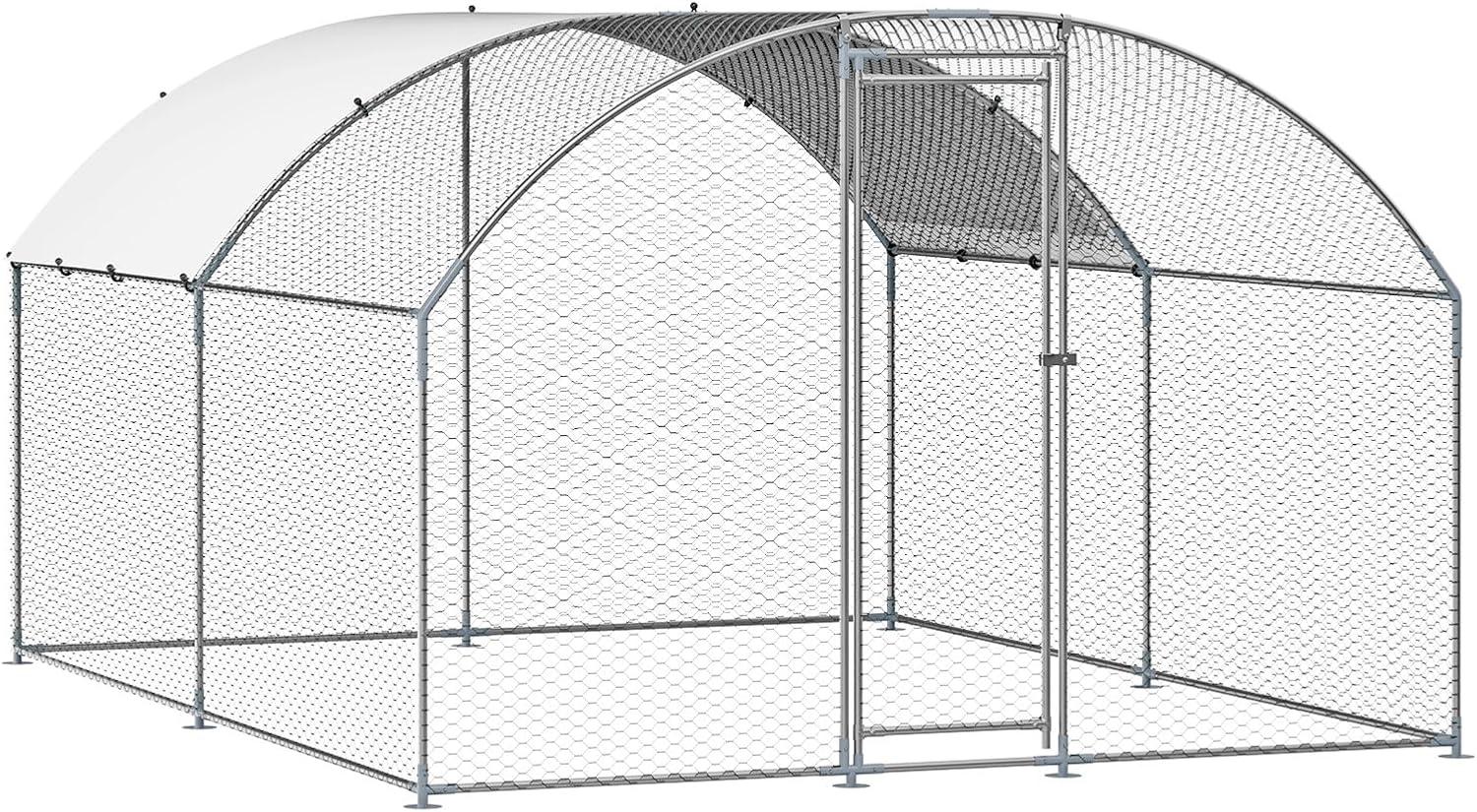 image:imageVEVOR Large Metal Chicken Coop 197x98x65ft Walkin Chicken Runs for Yard with Cover Spire Roof Hen House with Security Lock for Outdoor and Backyard Farm Duck Rabbit Cage Poultry PenSilver Dome Roof