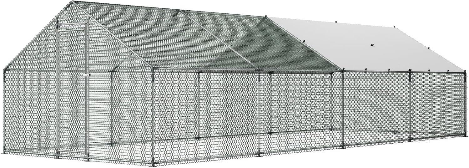 image:imageVEVOR Large Metal Chicken Coop 197x98x65ft Walkin Chicken Runs for Yard with Cover Spire Roof Hen House with Security Lock for Outdoor and Backyard Farm Duck Rabbit Cage Poultry PenSilver Spire Roof