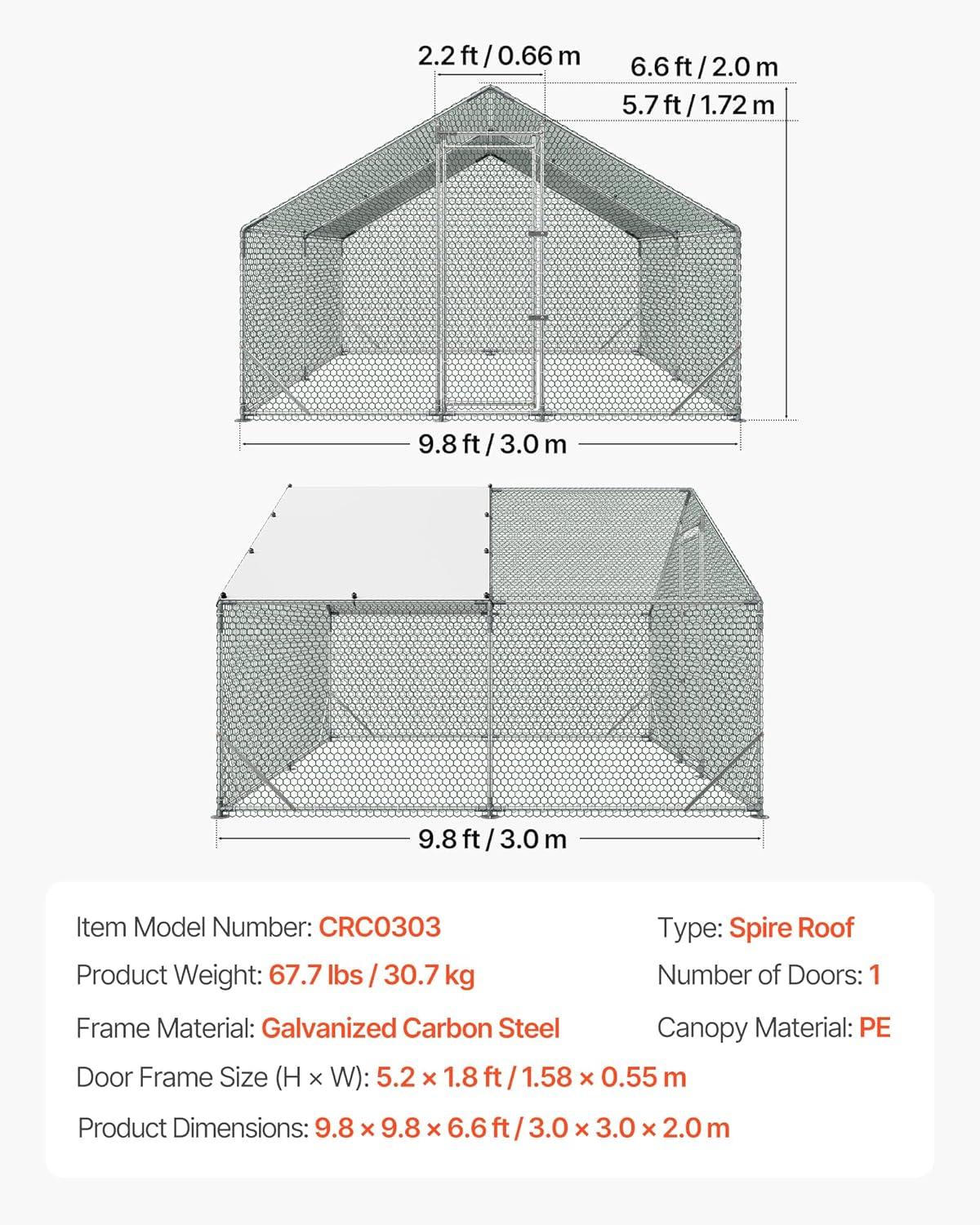 image:imageVEVOR Large Metal Chicken Coop 197x98x65ft Walkin Chicken Runs for Yard with Cover Spire Roof Hen House with Security Lock for Outdoor and Backyard Farm Duck Rabbit Cage Poultry PenSilver Spire Roof