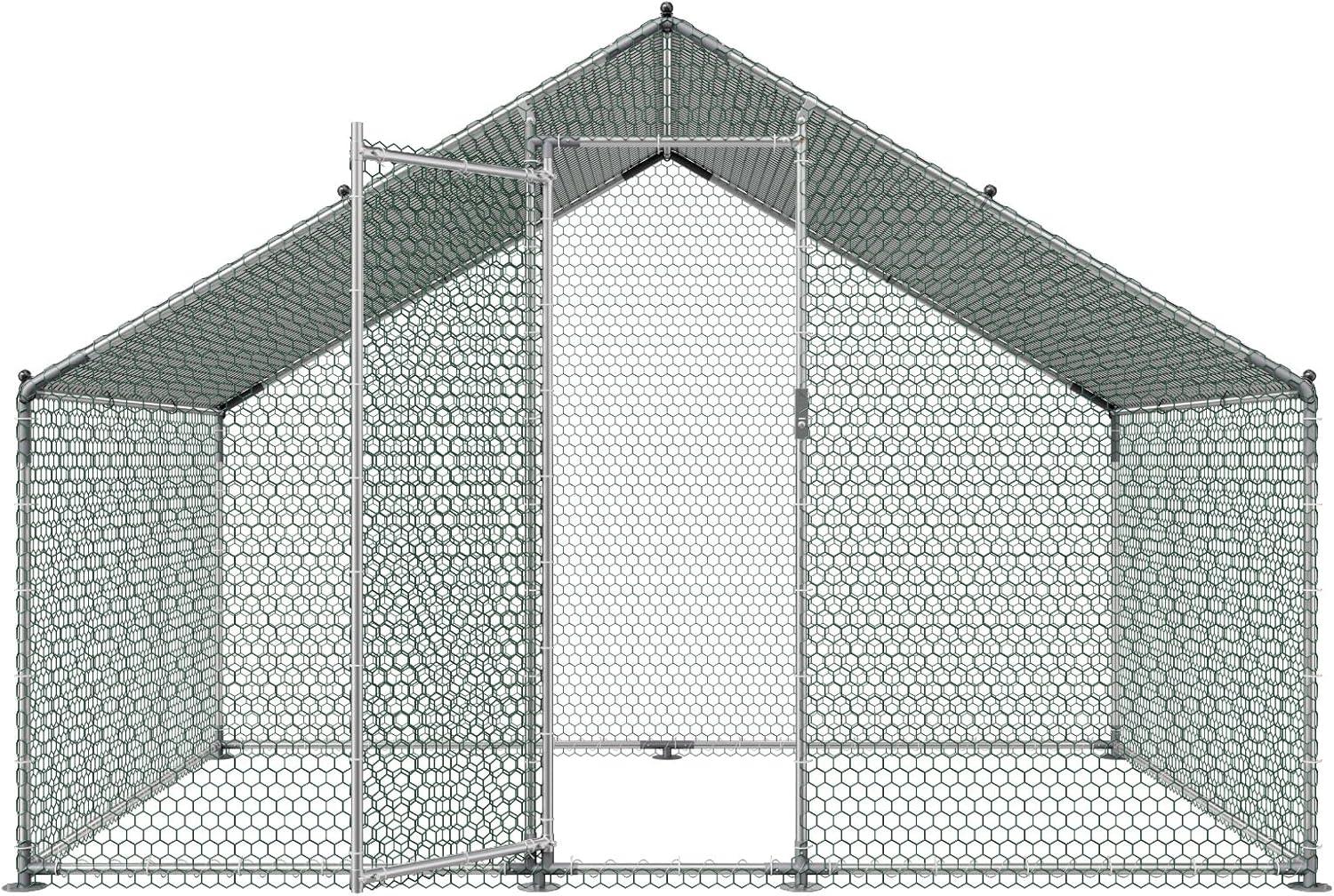 image:imageVEVOR Large Metal Chicken Coop 197x98x65ft Walkin Chicken Runs for Yard with Cover Spire Roof Hen House with Security Lock for Outdoor and Backyard Farm Duck Rabbit Cage Poultry PenSilver Spire Roof