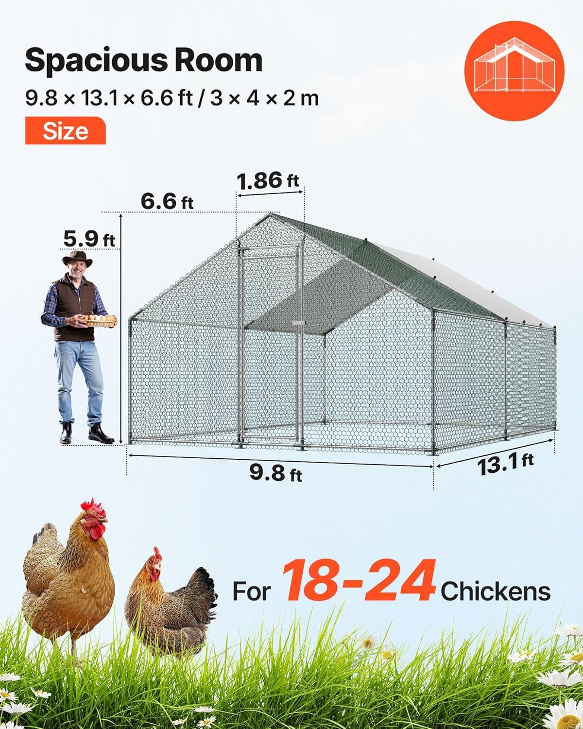 image:imageVEVOR Large Metal Chicken Coop 197x98x65ft Walkin Chicken Runs for Yard with Cover Spire Roof Hen House with Security Lock for Outdoor and Backyard Farm Duck Rabbit Cage Poultry PenSilver Spire Roof