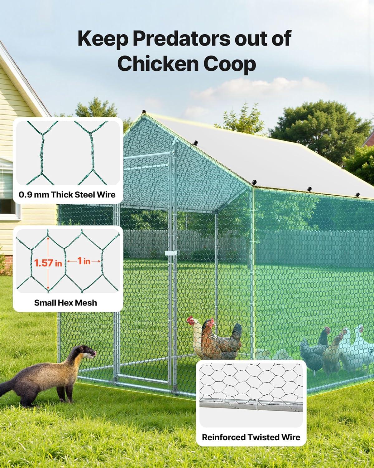 image:imageVEVOR Large Metal Chicken Coop 197x98x65ft Walkin Chicken Runs for Yard with Cover Spire Roof Hen House with Security Lock for Outdoor and Backyard Farm Duck Rabbit Cage Poultry PenSilver Spire Roof