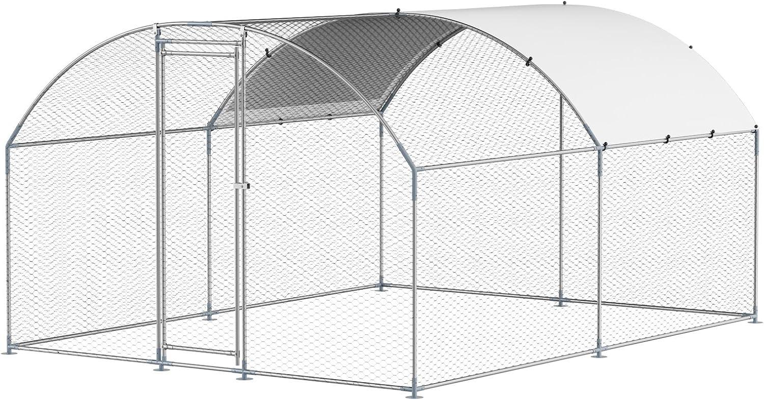 image:imageVEVOR Large Metal Chicken Coop 197x98x65ft Walkin Chicken Runs for Yard with Cover Spire Roof Hen House with Security Lock for Outdoor and Backyard Farm Duck Rabbit Cage Poultry PenSilver Dome Roof