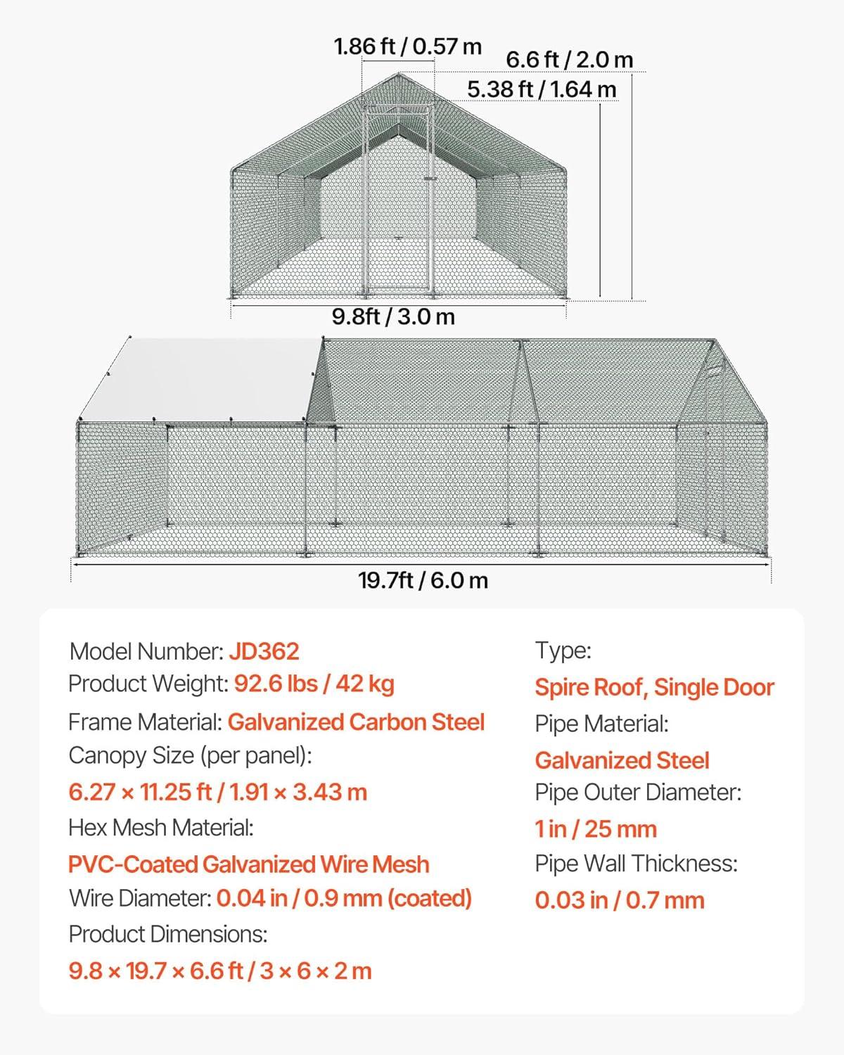 image:imageVEVOR Large Metal Chicken Coop 197x98x65ft Walkin Chicken Runs for Yard with Cover Spire Roof Hen House with Security Lock for Outdoor and Backyard Farm Duck Rabbit Cage Poultry PenSilver Spire Roof