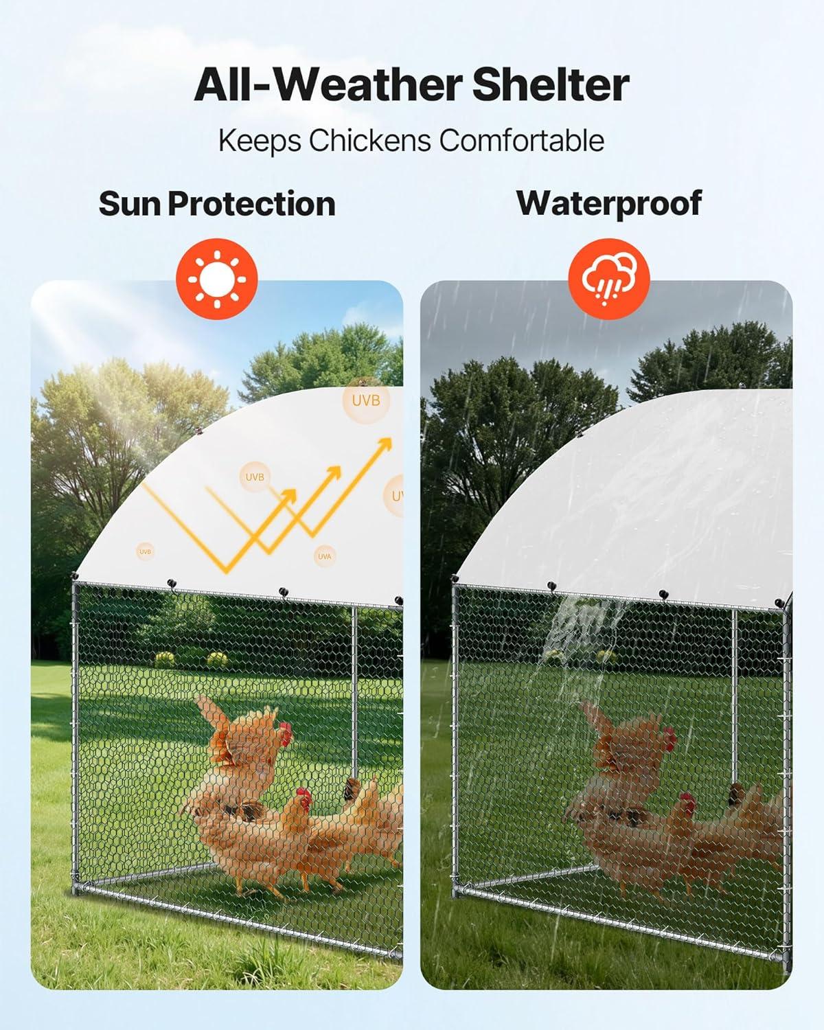 image:imageVEVOR Large Metal Chicken Coop 197x98x65ft Walkin Chicken Runs for Yard with Cover Spire Roof Hen House with Security Lock for Outdoor and Backyard Farm Duck Rabbit Cage Poultry PenSilver Dome Roof