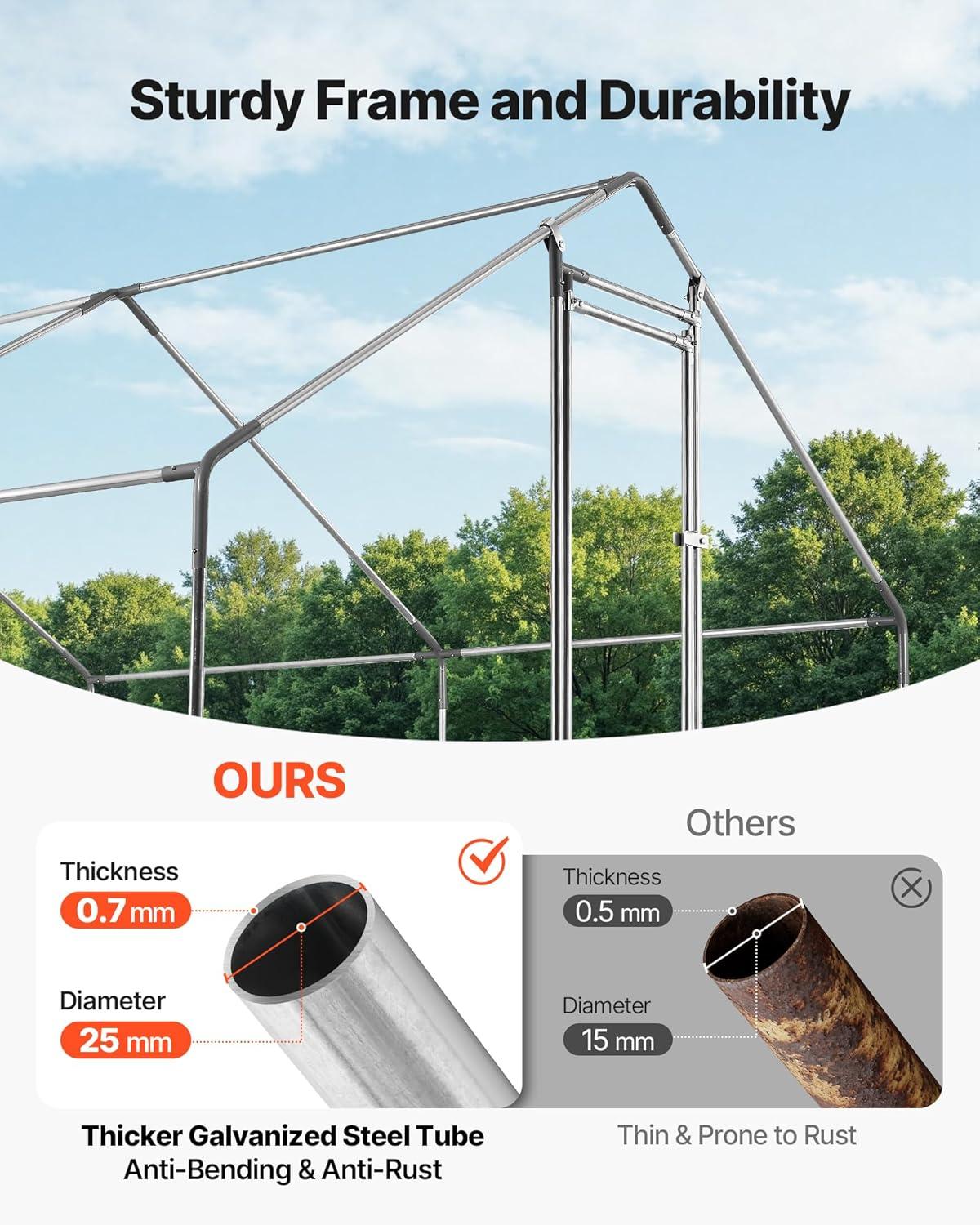 image:imageVEVOR Large Metal Chicken Coop 197x98x65ft Walkin Chicken Runs for Yard with Cover Spire Roof Hen House with Security Lock for Outdoor and Backyard Farm Duck Rabbit Cage Poultry PenSilver Spire Roof