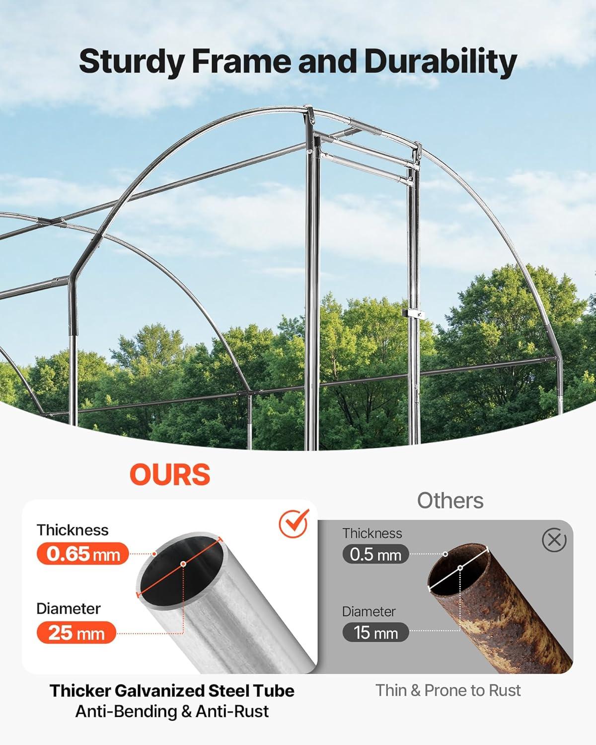 image:imageVEVOR Large Metal Chicken Coop 197x98x65ft Walkin Chicken Runs for Yard with Cover Spire Roof Hen House with Security Lock for Outdoor and Backyard Farm Duck Rabbit Cage Poultry PenSilver Dome Roof