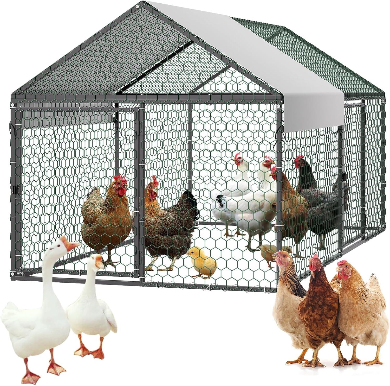 image:imageVEVOR Large Metal Chicken Coop 197x98x65ft Walkin Chicken Runs for Yard with Cover Spire Roof Hen House with Security Lock for Outdoor and Backyard Farm Duck Rabbit Cage Poultry PenBlack Spire Roof