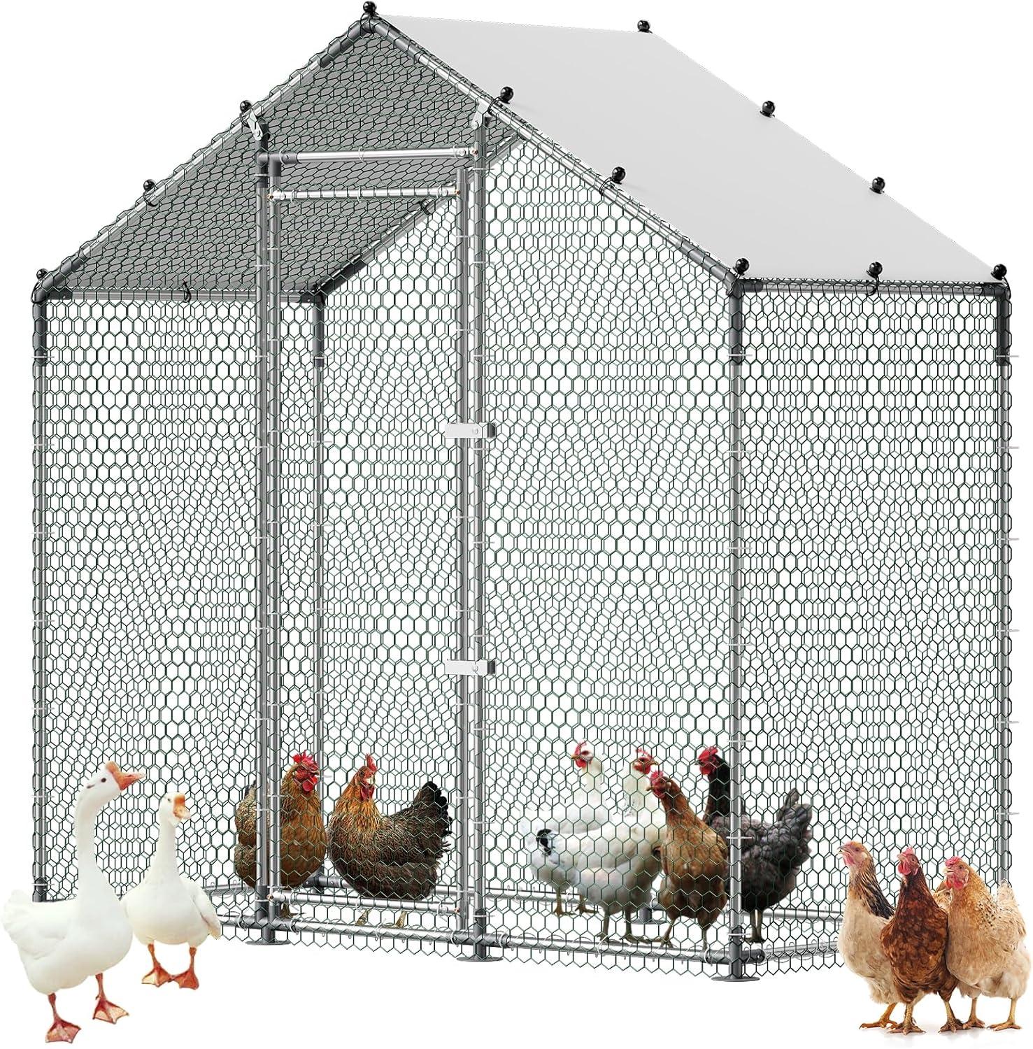 image:imageVEVOR Large Metal Chicken Coop 197x98x65ft Walkin Chicken Runs for Yard with Cover Spire Roof Hen House with Security Lock for Outdoor and Backyard Farm Duck Rabbit Cage Poultry PenBlack Spire Roof