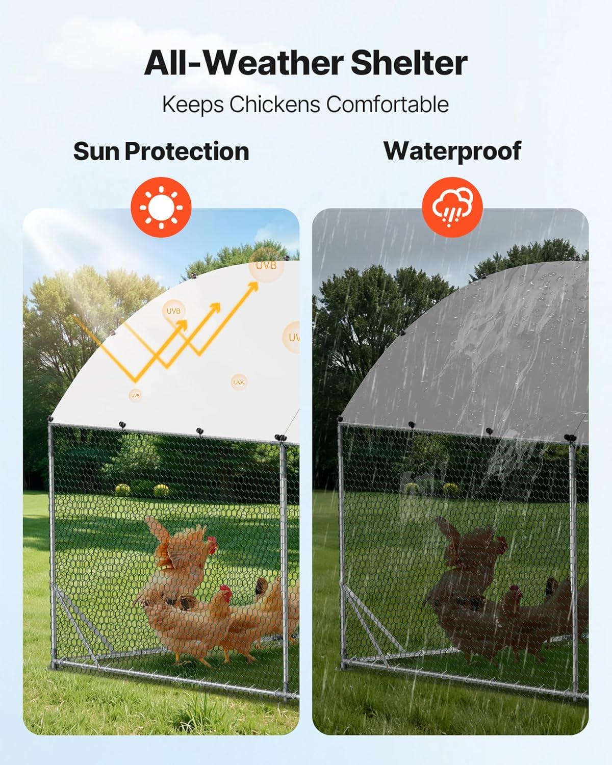 image:imageVEVOR Large Metal Chicken Coop 197x98x65ft Walkin Chicken Runs for Yard with Cover Spire Roof Hen House with Security Lock for Outdoor and Backyard Farm Duck Rabbit Cage Poultry PenSilver Dome Roof