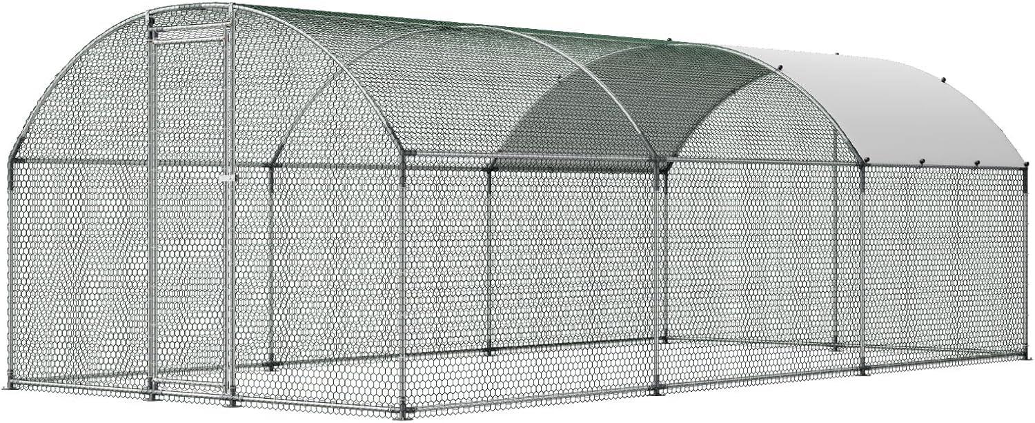 image:imageVEVOR Large Metal Chicken Coop 197x98x65ft Walkin Chicken Runs for Yard with Cover Spire Roof Hen House with Security Lock for Outdoor and Backyard Farm Duck Rabbit Cage Poultry PenSilver Dome Roof