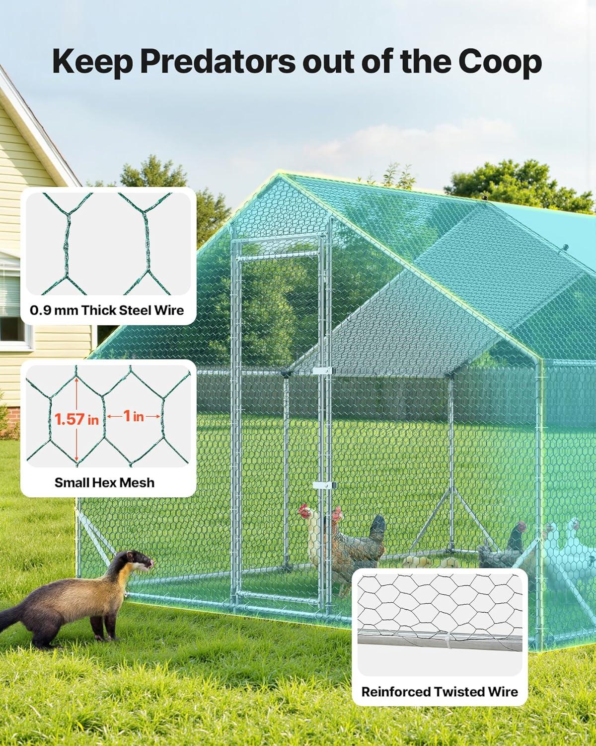 image:imageVEVOR Large Metal Chicken Coop 197x98x65ft Walkin Chicken Runs for Yard with Cover Spire Roof Hen House with Security Lock for Outdoor and Backyard Farm Duck Rabbit Cage Poultry PenSilver Spire Roof